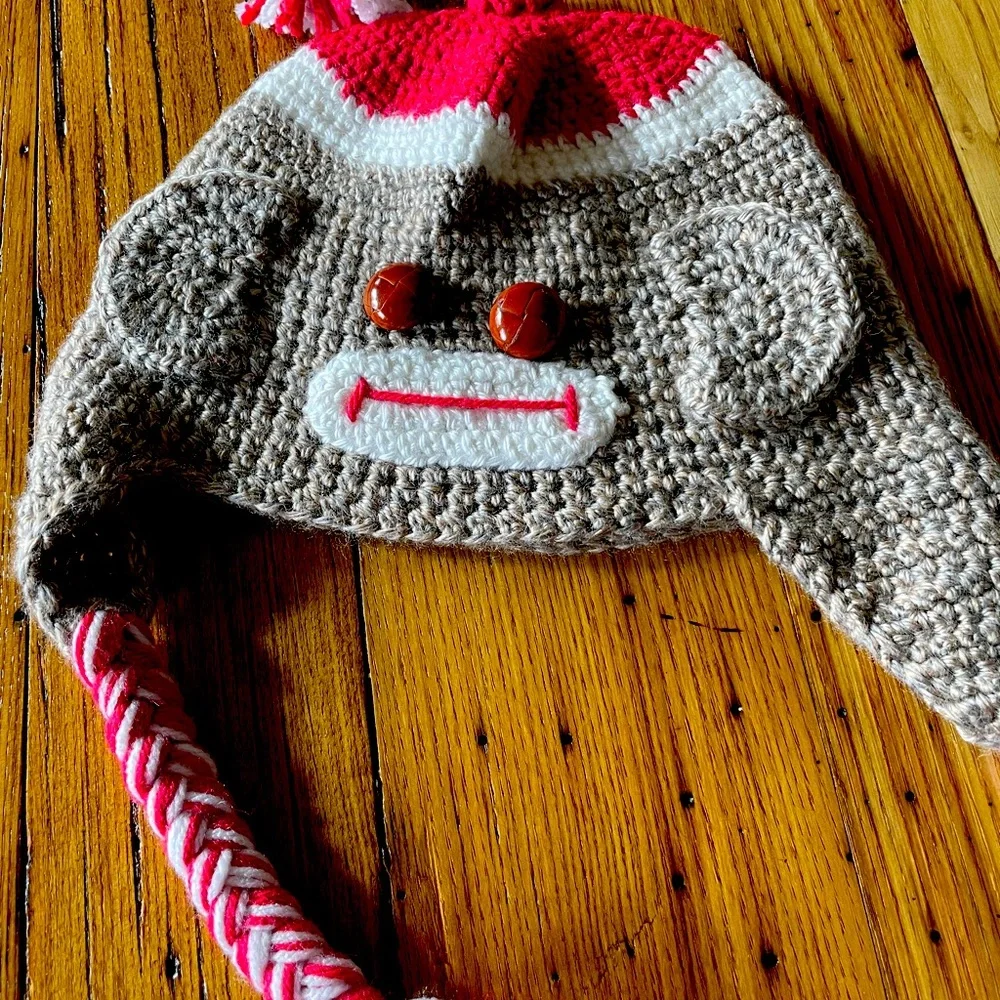 3 Handmade Sock Monkey Hats - Adult One Size